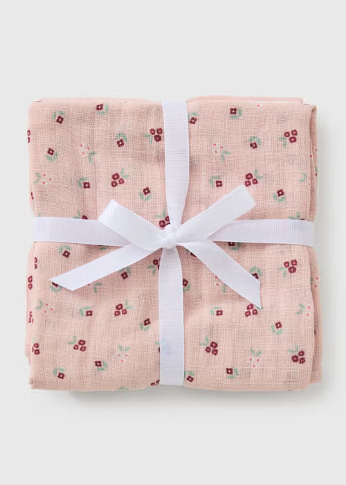 3 Pack Baby Pink Floral Muslin Cloths