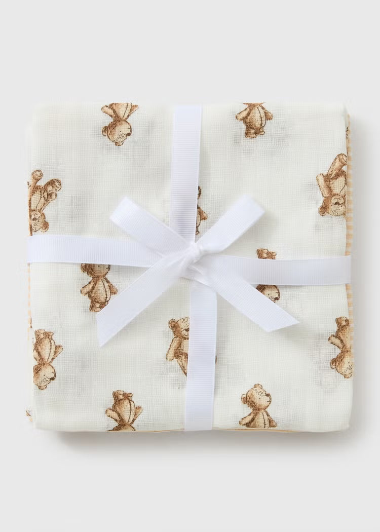 3 Pack Cream Baby Bear Muslin Cloth