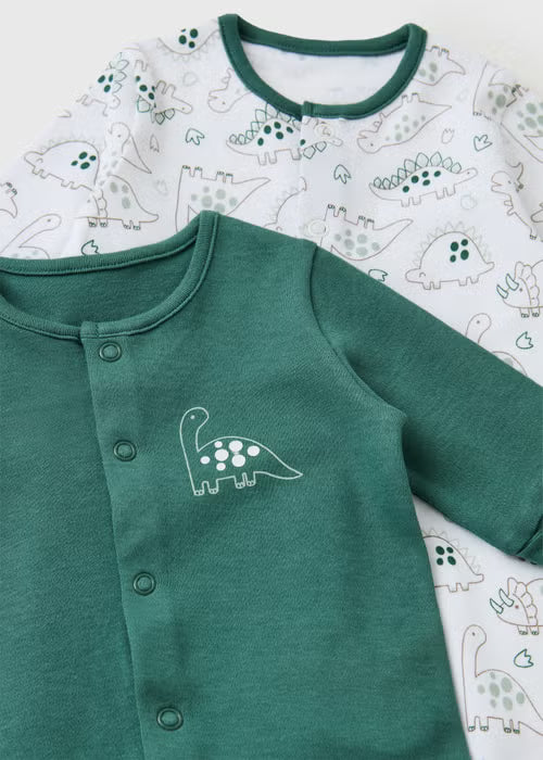 2 Pack Baby Green Dino Sleepsuit
