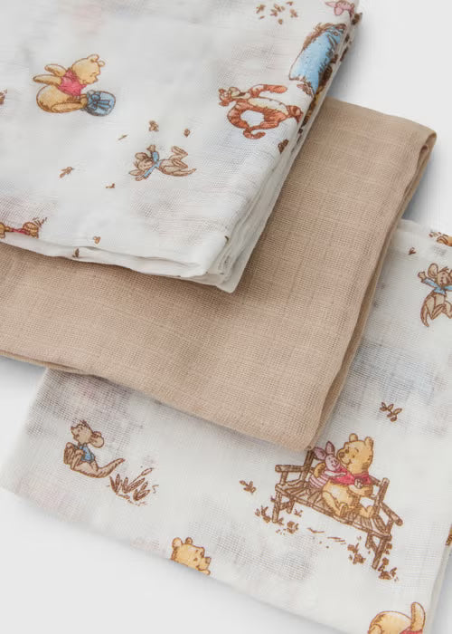 Disney Winnie The Pooh 3 Pack Cream Muslin Cloths