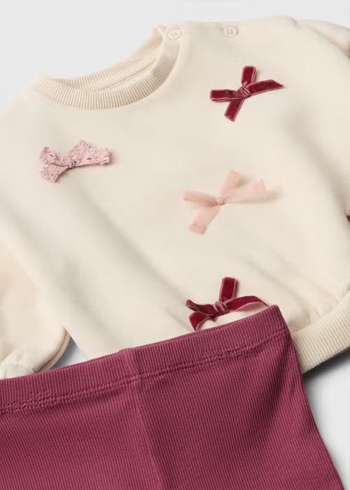 Girls Cream Bow Sweatshirt & Flared Leggings