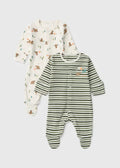 2 Pack Baby Green Adventure Sleepsuits