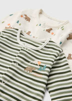 2 Pack Baby Green Adventure Sleepsuits