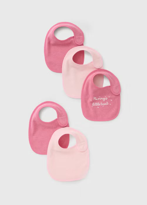 5 Pack Baby Pink Patterned Bibs