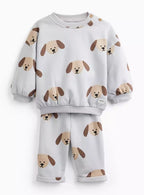 Light Blue Dog Print Sweatshirt & Jogger Set