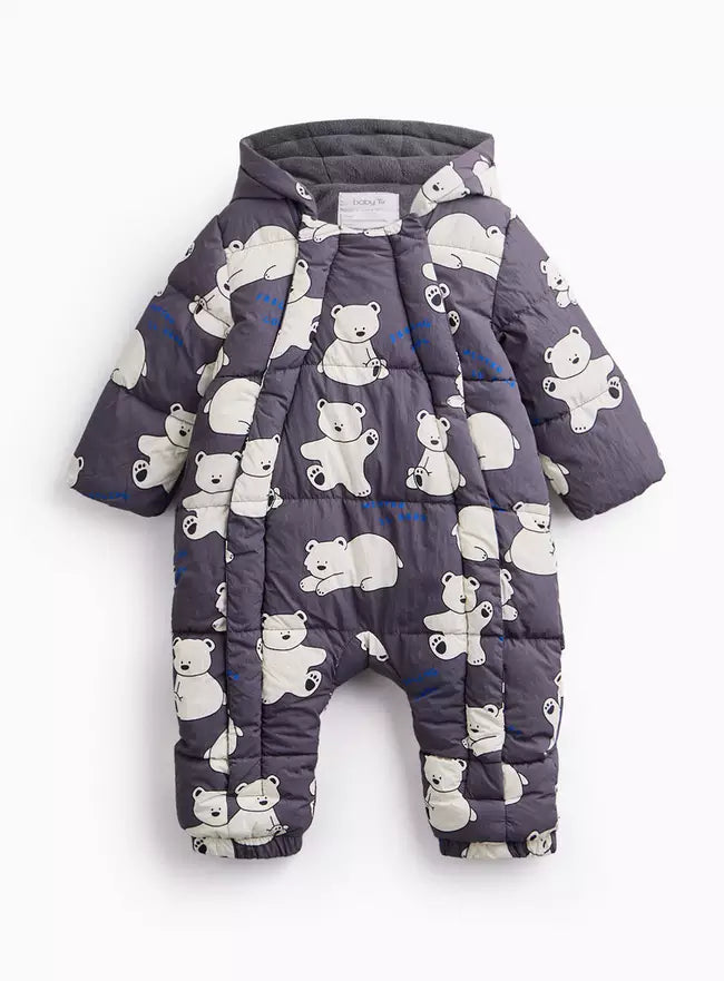 Charcoal Polar Bear Print Snowsuit