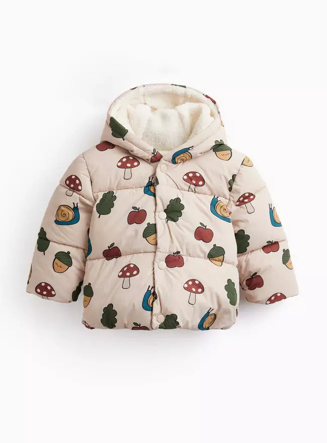Cream Woodland Print Puffa Coat