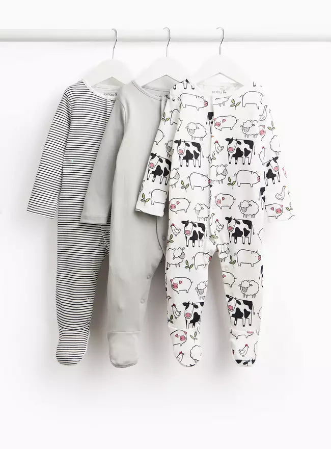 Monochrome Farmyard Print Sleepsuits