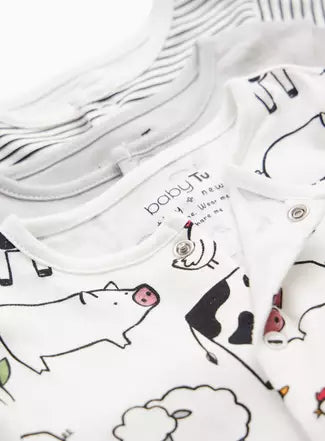 Monochrome Farmyard Print Sleepsuits