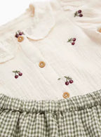 Cream Cherry Embroidered Blouse & Trouser