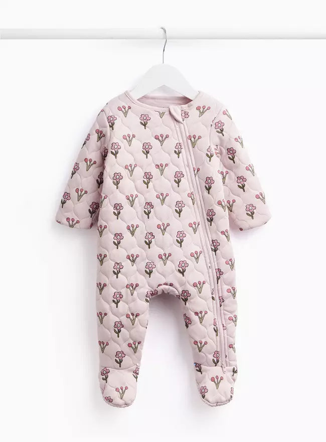 Pink Daisy Print Sleepsuit